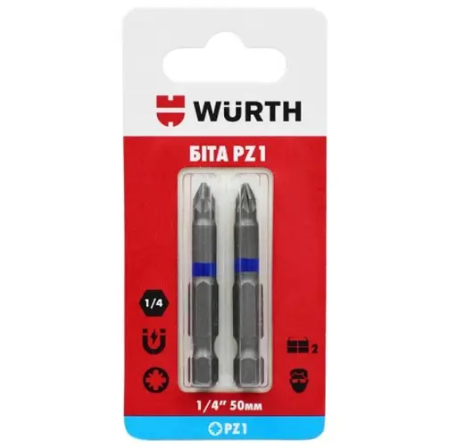 Бита Wurth PZ1 1/4IN L50 мм 2 шт. в блистере (1614176694902) - фото 1