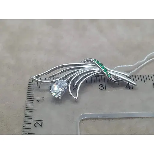 Серебряная брошь Ирий с фианитами. 9526 ЗЕЛ - фото 4