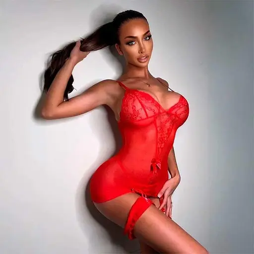 Короткий пеньюар з підв'язками для панчіх червоний XS-S – Еротична білизна - фото 5