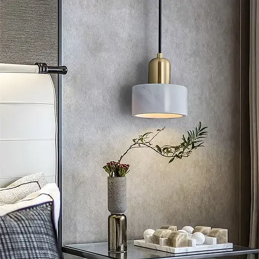 Латунний підвіс із білим мармуровим плафоном Ø 15 см | Арт. SC 9/1 WT | Line F - фото 1