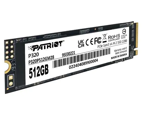 Твердотельный SSD-накопитель 512 ГБ, Patriot P320, PCI-E 3.0 x4, M.2 2280, 3D TLC, 3000/2200 МБ/с (P320P512GM28) - фото 3