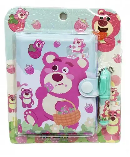 Блокнот на кнопці ПВХ з ручкою-брелоком Ведмідь, 8x10 см, 45 аркушів (В асортименті)