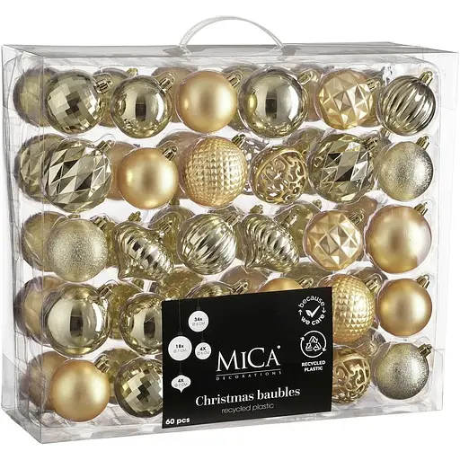 Комплект ялинкових прикрас Mica Decorations пластикові 6-7 см шампань 60 шт. (1182020)