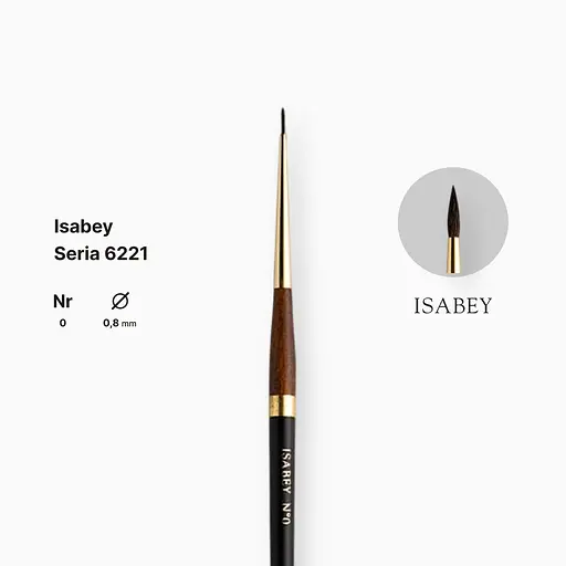 Кисть белка круглая натуральная Isabey 6221, №0, для акварели, короткая ручка - фото 2