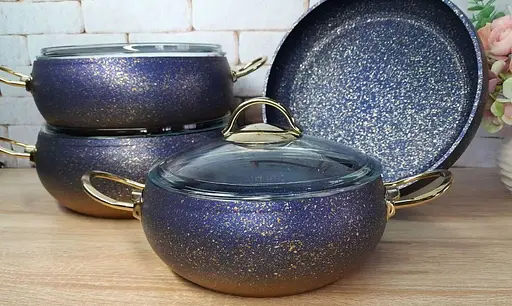 Набір каструль O.M.S. Collection 3023 з гранітним покриттям 7 предметів Синій (Туреччина) - фото 4