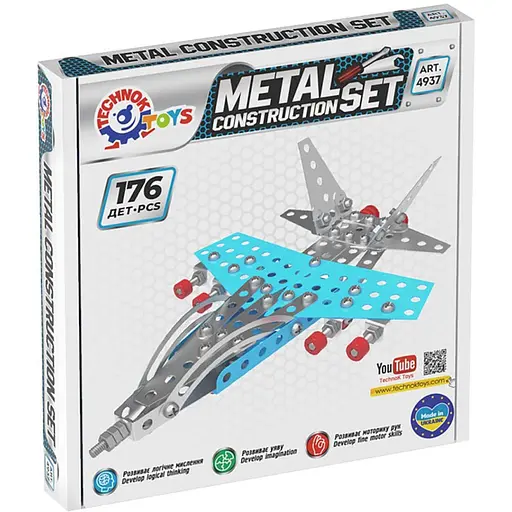 Детский металлический конструктор Истребитель ТехноК 4937TXK 176 деталей - фото 1