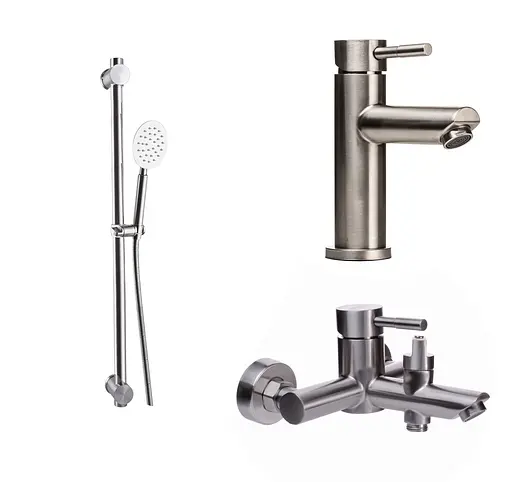 Набор смесителей для ванны Globus Lux Alpen 3 в 1 Нержавеющая сталь - фото 1