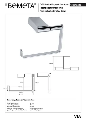 Тримач для туалетного паперу Bemeta Via 135012222 Хром - фото 2