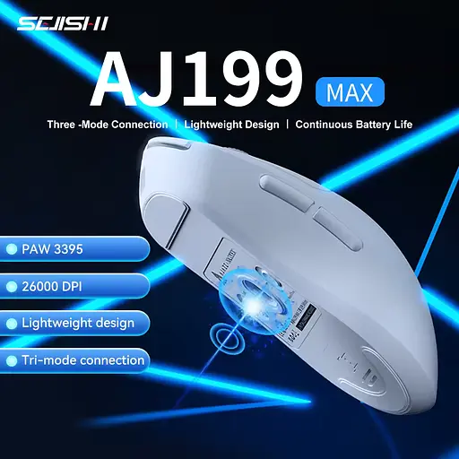 Игровая беспроводная мышка SEJISHI AJ199 MAX / Сенсор PAW 3395 / Три режима подключения / 26000 DPI / White - фото 5
