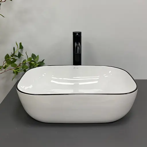 Умивальник VBI Ravenna white black edge накладний VBI-011224, Білий - фото 3