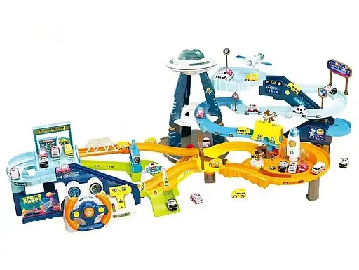 Трек T 918 A “Космічна станція”, електричні підіймачі, світло, звуки, пісні англійською, 6 машинок, від батарейок, 2в1, в коробці (6967132400075) - фото 2