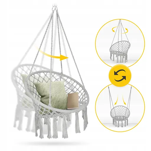 Крісло-гойдалка 4FIZJO Boho Dream 80 см підвісна, плетена Grey (P-5905973404525) - фото 5