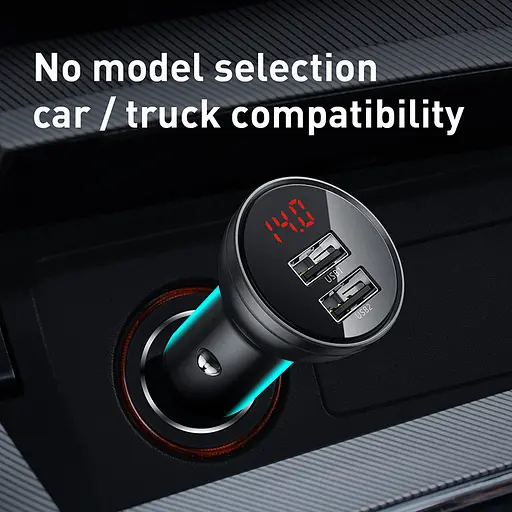 Автомобільний зарядний пристрій BASEUS Digital Display Dual USB 4.8 A 24 W (CCBX-0G) з екраном темно-сіре - фото 5