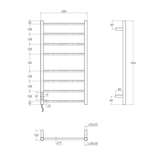 Електрична рушникосушка Volle Cuadro 500x900 cepillado cromo 9234.000013 - фото 3