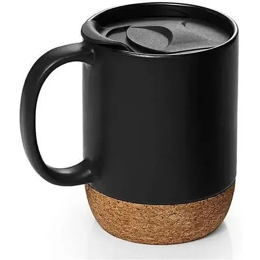 Керамічний кавовий кухоль OldBro Black 400 мл з ізольованим корковим дном і кришкою - фото 1