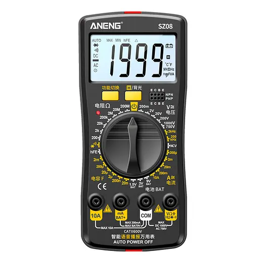 Мультиметр ANENG AN-SZ08+, измерение: V, A, R, C, T, F, функция hFE - фото 2