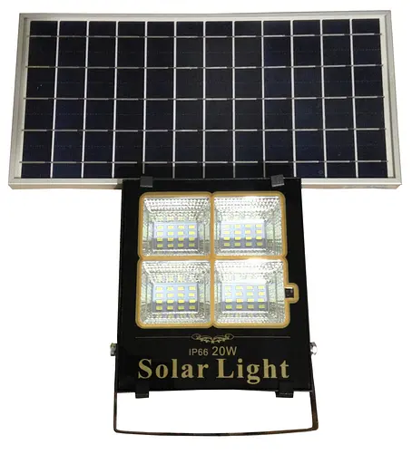 Прожектор LED+ SOLAR СОЛНЕЧНАЯ ПАНЕЛЬ+пульт 20W IP65 6500К Тзар4,5ч,Троб12-14ч(12/ящ) ТМ LUMANO(12мес) - фото 1