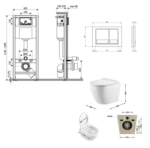 Набір Q-tap Nest 4 в 1 підвісний унітаз Robin Ultra Quiet 520x365x365 + комплект інсталяції QT13332381AW47499 - фото 7