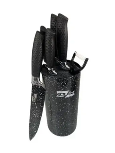 Набор ножей для кухни с подставкой Zepline ZP-046 кухонные ножи и подставки черный - фото 3