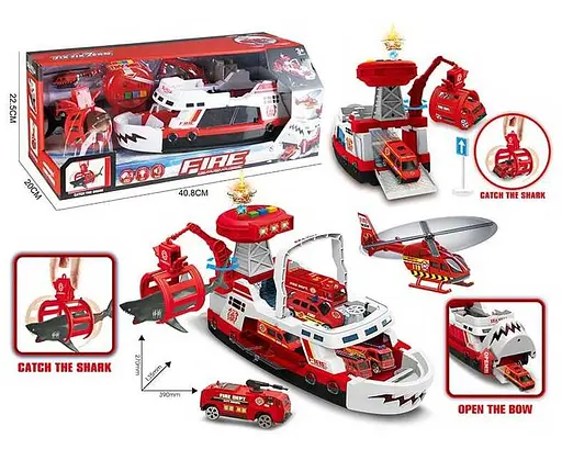 Корабль 660 S-02 "Пожарная служба" катер, акула, транспорт, свет, звук, в коробке (6946613589348) - фото 2