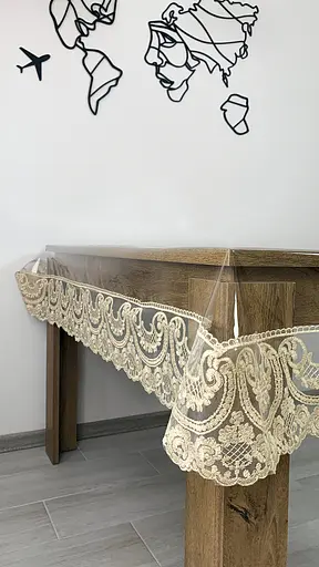 Силіконова скатертина прямокутна з мереживом Арка 15 см 190х110 см Бежевий - фото 7