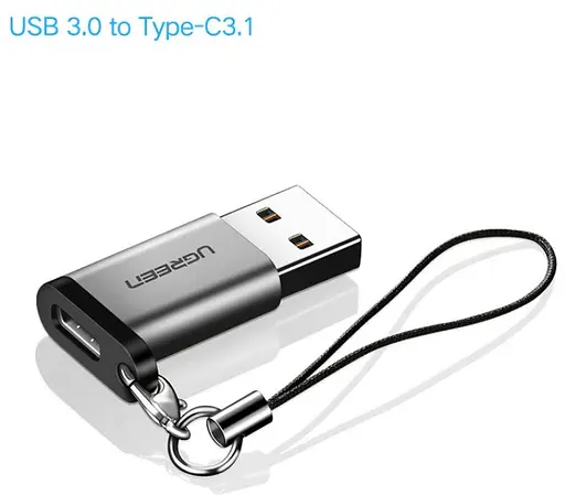 Адаптер Ugreen US276 USB3.0 to Type-C с карабином Space Grey Серый - фото 5