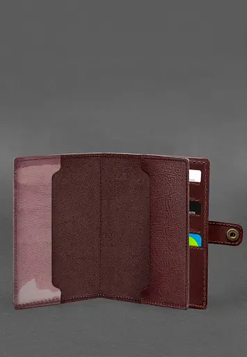 Кожаная обложка-портмоне для военного билета 15.0 бордовая - фото 3