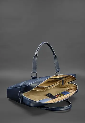 Шкіряна сумка для ноутбука і документів темно-синя - фото 5