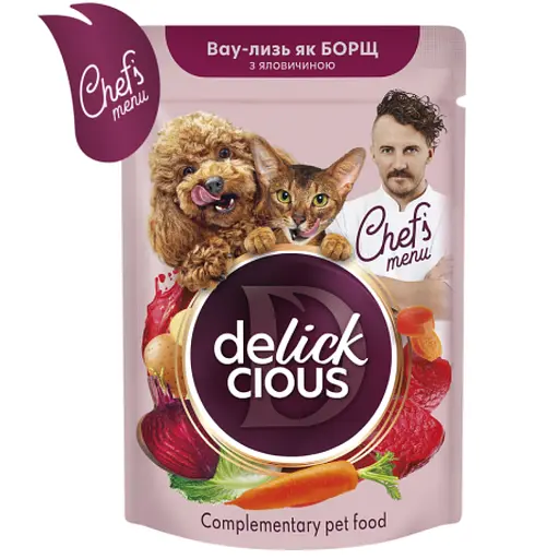Вологий корм додатковий для котів та собак Delickcious Борщ з яловичиною в соусі 85 г