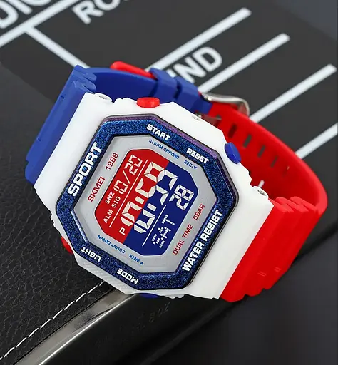 Чоловічий спортивний годинник Skmei 1988 (Червоно-біло-синій) - фото 6