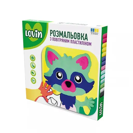 Розмальовка з повітряним пластиліном ТМ Lovin Набір для ліплення "Лісові друзі" Єнот Вид 1 - фото 1