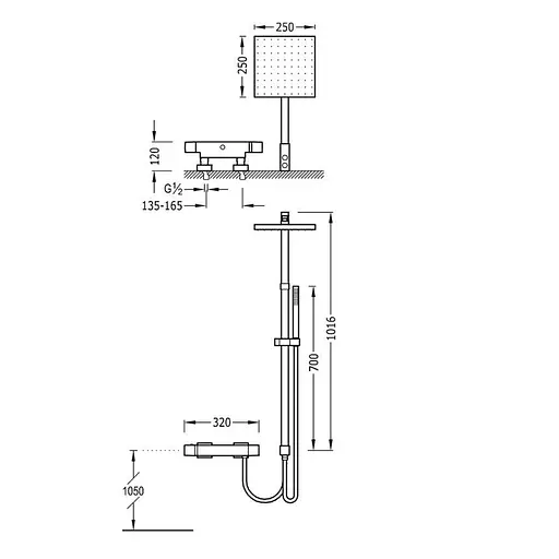 Душова система TRES CUADRO 00738501 термостатична для ванної з верхнім душем і ручним душем - фото 4