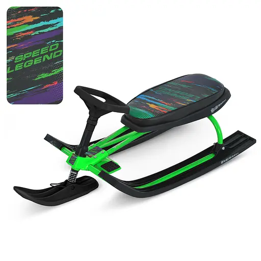 Снігокат MS 1778-7 Низька рама, м'яке сидіння з екошкіри 45х21см (2 положення), кермо, металопластик, чорно-зелений - фото 5