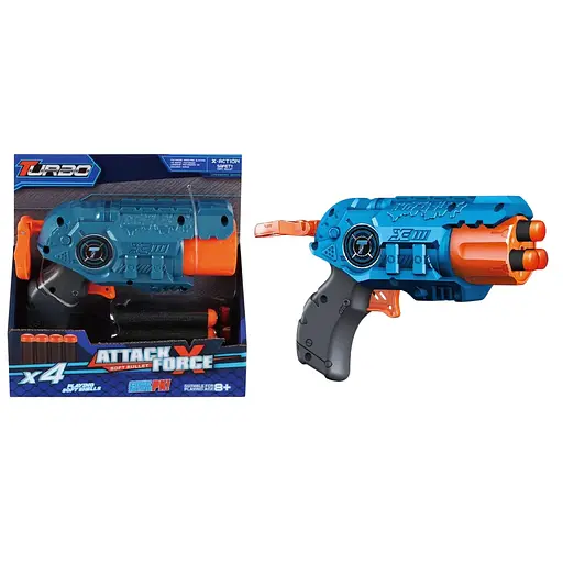 Игрушечный детский пистолет механический с барабаном и мягкими патронами (4 шт.)(15 х 11см) - фото 1