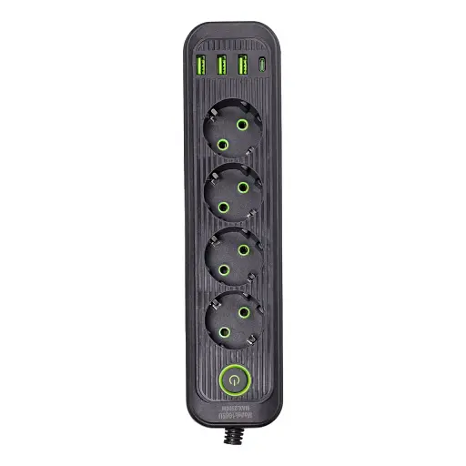 Мережевий фільтр-подовжувач Yiwu HP-5-13MF EURO 1085U 2,8 м  4 розетки 3 USB чорний 