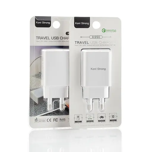 Адаптер мережевий Koni STRONG KS50 QC3.0 1USB 3A блок живлення білий - фото 2