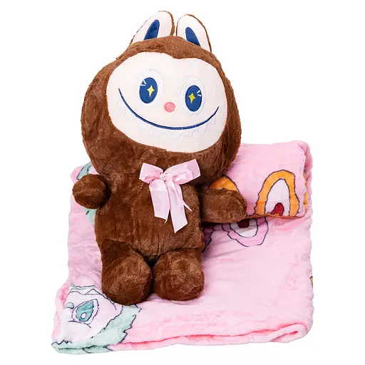 Дитяча іграшка Labubu з пледом 54 см 3 в 1 подушка-обіймашка Коричневий Colorful Home LAB3BR - фото 2