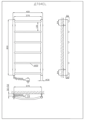 Электрический полотенцесушитель Kosser Трапеция 800x400/6 EL рег. ДТ04EL, Хром, Левое - фото 5