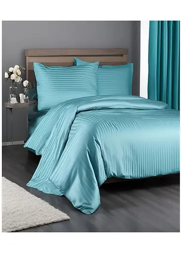 Комплект турецкого постельного белья TURComFor семейный 160x220 Premium blue страйп сатин TC303375758