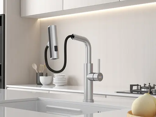 Cмеситель для кухни с выдвижной лейкой водопад нержавеющий Nett LS-35 Нержавеющая сталь - фото 5