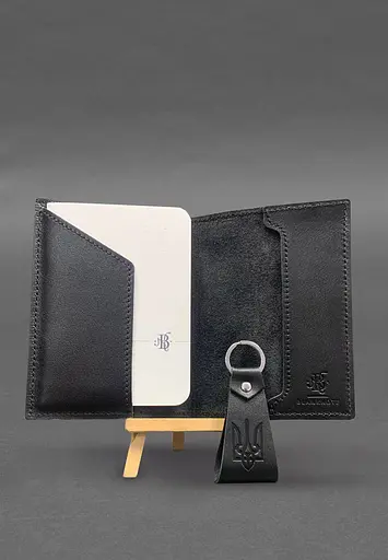 Подарочный набор кожаных аксессуаров с украинской символикой черный краст - фото 3