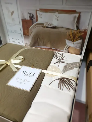 Летнее постельное белье Palm Yesil с покрывалом 220*240 см. Moss Home pbe0051395 - фото 2