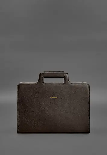 Шкіряна сумка для ноутбука та документів темно-коричнева краст - фото 2