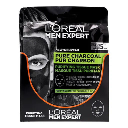 Тканевая маска для лица L'Oreal Paris Men Expert Pure Charcoal, для мужчин, 30 г - фото 4