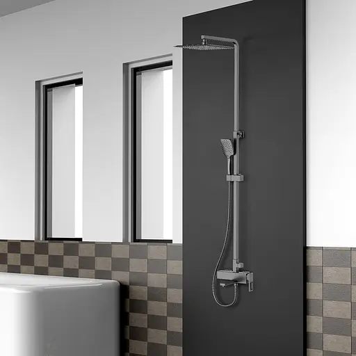 Душова система Gappo G2417-9, вилив - перемикач на лійку, збройова сталь, Графітовий хром - фото 2