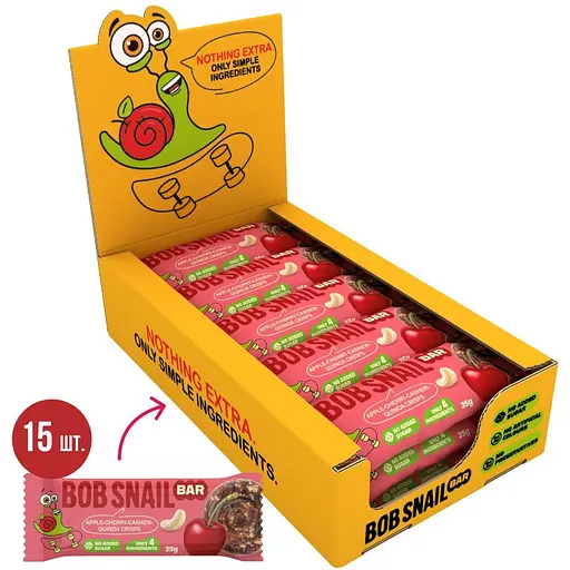 Фруктово-ягодно-ореховый батончик Bob Snail Яблоко-Вишня-Кешью-Криспы Киноа 35 г x 15 шт.