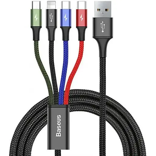 Кабель Baseus Fast 4 in 1 Cable For iP + Type-C 2 + Micro 3.5A 1.2 м Черный