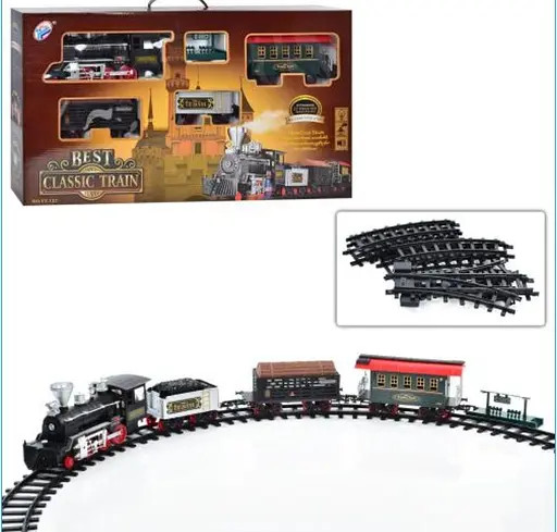 Детская железная дорога MHZ Classic Train со светом, звуком, паромом, длина путей 650 см Черный - фото 4