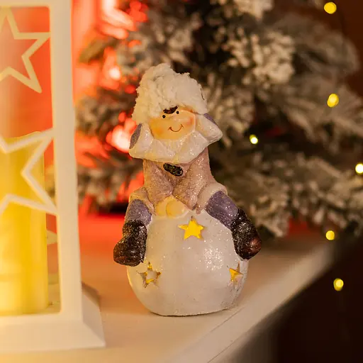 Новорічна фігурка з підсвіткою Дівчинка на сніговій кулі з фарфору 8×7×16 см Yiwu CR-5-8 - фото 2