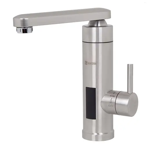 Проточный водонагреватель для умывальника поворотный излив нержавеющая сталь датчик температуры 3,3 кВт сатин Wezer SDS-H12T - фото 2